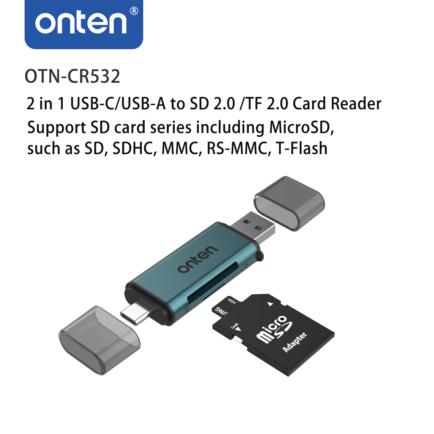 Onten USB 2-in-1 SD 2.0/TF 2.0 Card Reader OTN-CR532 Onten USB 2-in-1 SD 2.0/TF 2.0 Card Reader OTN-CR532